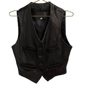 Vintage John Michael Black Leather Vest Large